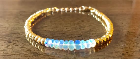 24k gold Plated Handmade Beaded Gold Helling 4-5mm stacking Aqua Aquamarine and Golden Pyrite  Bracelet Rondelle, Faceted 7" for mens, womens, gf, bf & Adult.