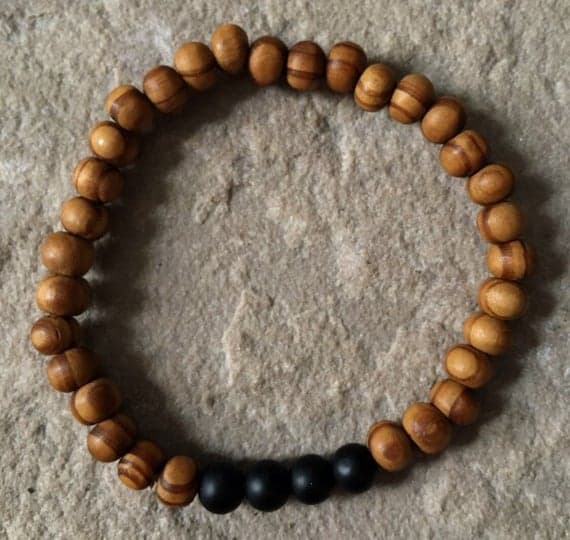 Rock Gift 6mm Multi Colour Wooden & Matte black Onyx Stretchable Bracelet Rondelle,Round, Smooth 18cm for mens, womens, gf, bf and adults.