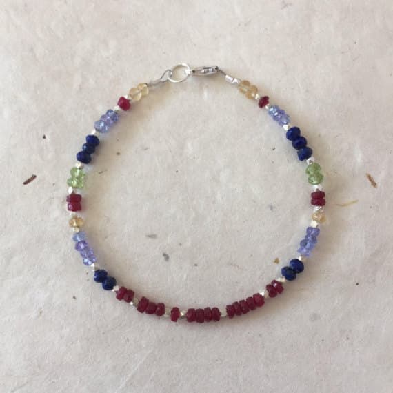 Ruby Tanzanite Lapis Lazuli Peridot Citrine Karen Hill Tribe Thai Silver Beaded Boho Bracelet, Sundance Style, Layering Bracelet, Boho Chic 3-4mm Code- WAR6376