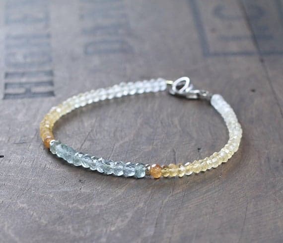 925 sterling silver Anxiety Gemstone 3-3.5mm Multi Colour Ombre Citrine & Moss Aquamarine stacking Bracelet Rondelle, Faceted 18cm for mens, womens, gf, bf and adults.