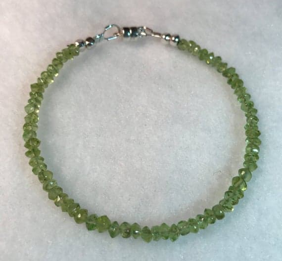 3mm Genuine Peridot and Karen Hill Tribe sterling silver bracelet with magnetic clasp Code- WAR6116