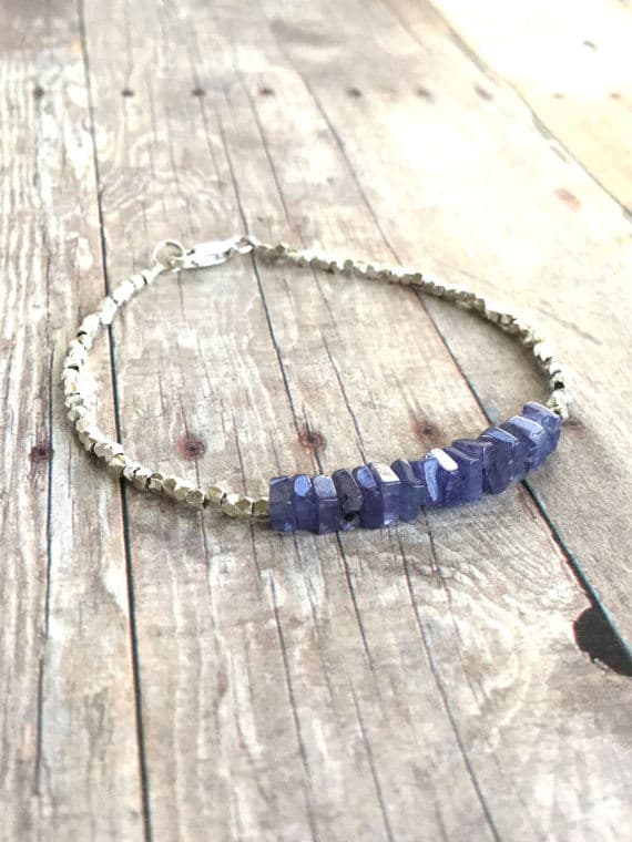 925 sterling silver Positive Energy 5mm Blue Tanzanite stacking Bracelet Square, Smooth 18cm for mens, womens, gf, bf and adults.