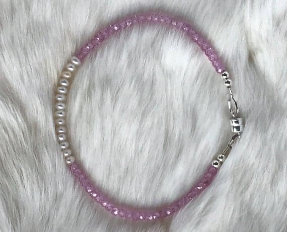 Delicate Freshwater pearl and Pink Zircon Bracelet - 3.5mm Code- WAR6110