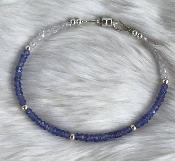 Genuine Tanzanite, White Zircon and Sterling Silver beaded bracelet with magnetic clasp 3.5mm   Code- WAR6107
