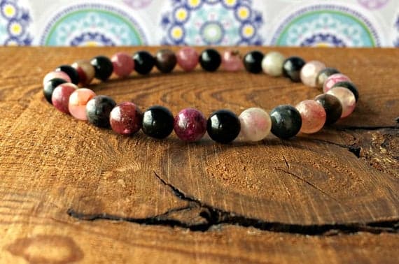 Dainty Slave Loose 6mm Stretchable Multi Mutli-Colored Tourmaline Bracelet Round, Smooth 7" for mens, womens, gf, bf & Adult.