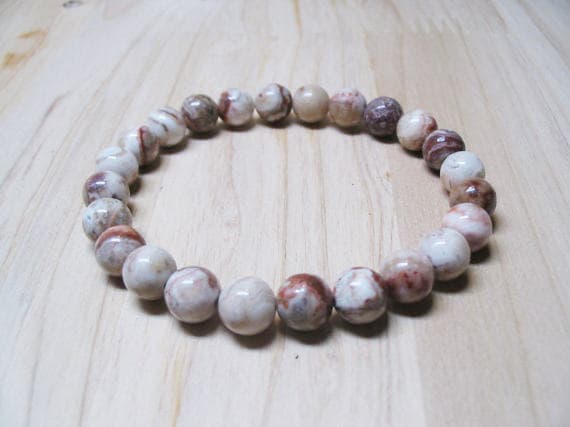 Rock Gift 8mm Stretchable Multi Mexican Agate Bracelet Round, Smooth 7" for mens, womens, GF, BF, Adults.