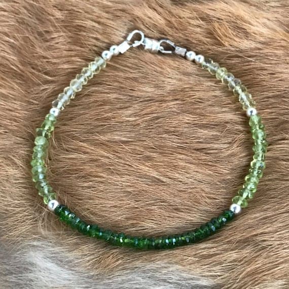 Delicate Ombre Chrome Diopside, Peridot, Lemon Quartz & Sterling Silver bracelet with magnetic clasp 3mm - 3.5mm Code- WAR6114