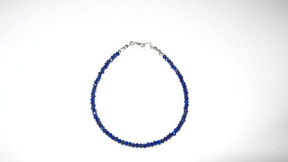 925 sterling Silver Unique Wedding Gift Silver Helling 3mm stacking Blue Lapis Lazuli Bracelet Rondelle, Faceted 7" for mens, womens, gf, bf & Adult.