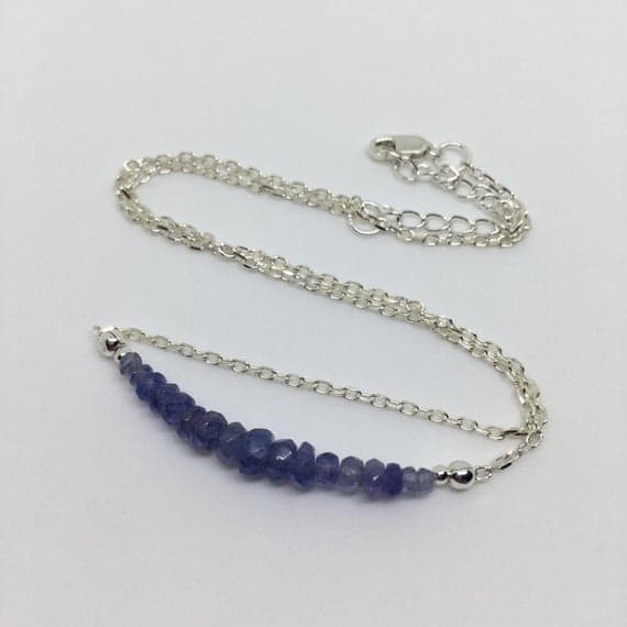 925 sterling Silver love beach youth Silver Helling 3-6mm stacking Blue Tanzanite Necklace Rondelle, Faceted 17" for mens, womens, gf, bf & Adult.