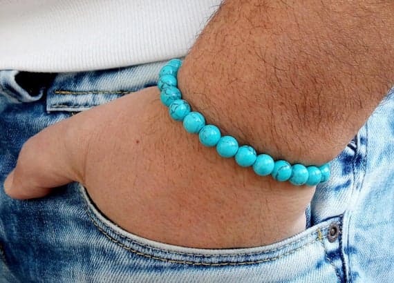 Wholesale 8mm Sky Blue TURQUOISE Stretchable Bracelet Round, Smooth 18cm for mens, womens, gf, bf and adults.