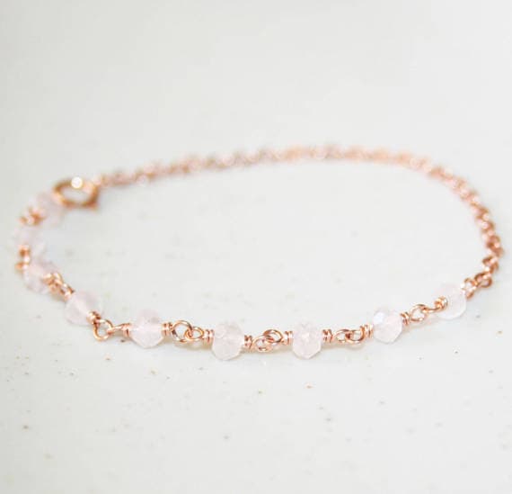 24k gold Plated Empath Protection 4mm stacking Pink Rose Quartz Bracelet Round, Faceted 7" for mens, womens.