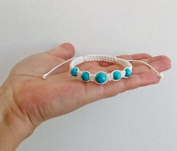 Anxiety Relief Calming 8mm Blue Turquoise Shamballa Adjustable Bracelet Round, Smooth 18cm for mens, womens, gf, bf and adults.