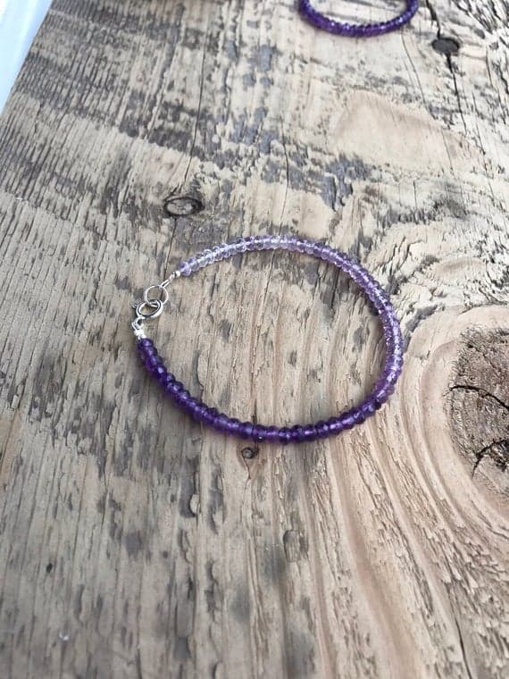 Shaded Amethyst Comfort Bracelet-Sterling Silver-Grief Gift /Jewelry-Energy Healing-Boho-Ombre-Stacking 3 - 3.5 mm Code- WAR6788