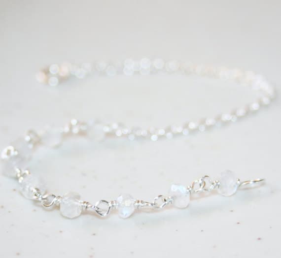 925 sterling Silver Grounding 4-4.5mm stacking White White Moonstone Bracelet Rondelle, Faceted 7" for mens, womens.