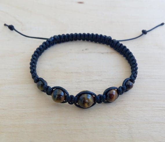 Natural 6mm Multi Colour Tiger Eye Shamballa Adjustable Bracelet Round, Smooth 18cm for mens, womens, gf, bf and adults.