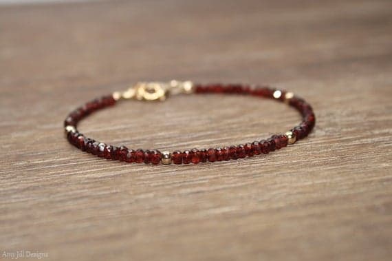 24k gold Plated Empath Protection Gold Helling 3mm stacking Red Garnet Bracelet Rondelle, Faceted 7" for mens, womens, gf, bf & Adult.