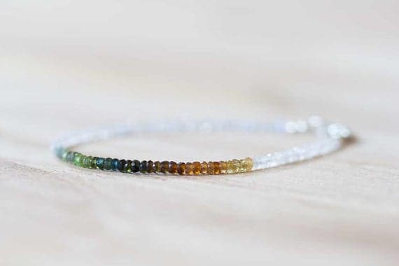 925 sterling silver Bridesmaid Jewelry 2.5-3mm Multi Colour Moonstone & Petro Tourmaline stacking Bracelet Rondelle, Faceted 18cm for mens, womens, gf, bf and adults.