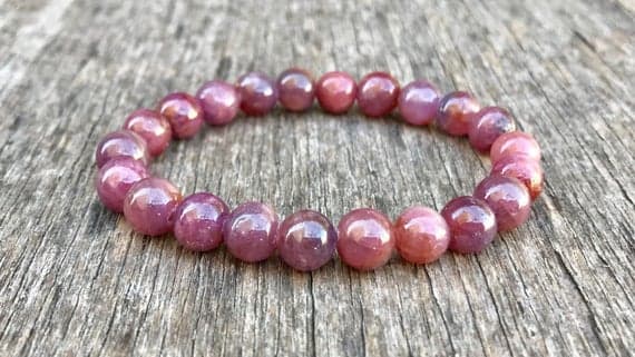 Anniversary Gift 8mm Stretchable Pink Ruby Bracelet Round, Smooth 7" for mens, womens, gf, bf & Adult.