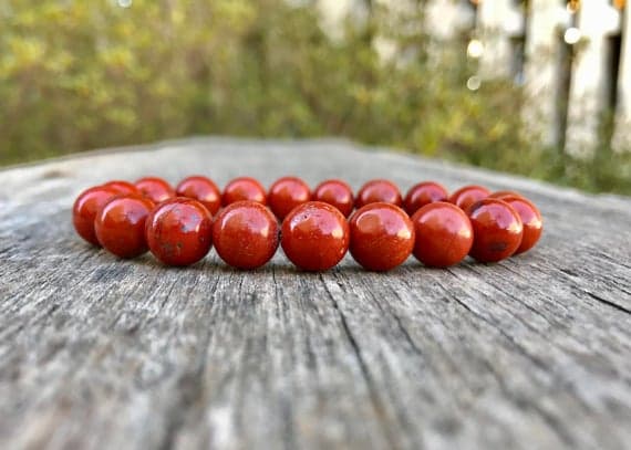 Jewelry Energy 10mm Stretchable Red Red Jasper Bracelet Round, Smooth 7.5" for mens, womens, gf, bf & Adult.