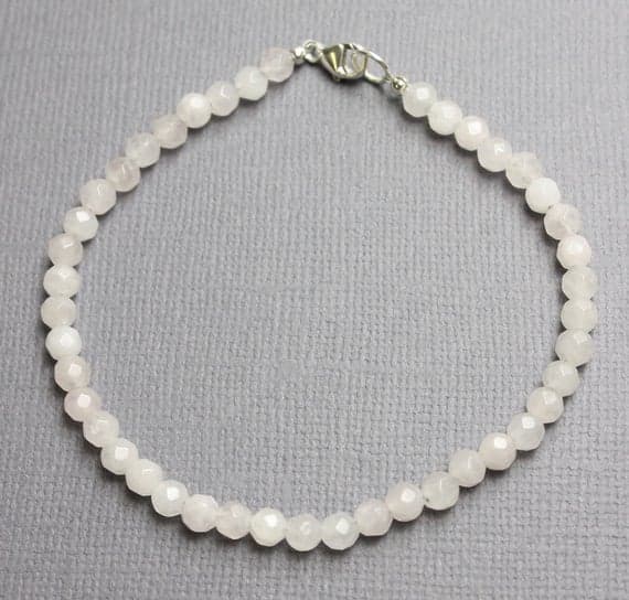 925 Steling Silver Handmade Beaded 4 mm Stracking white Crystal Quartz Bracelet Rondelle, Faceted 7" for mens, womens, GF, BF, Adults.