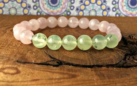 Natural 8mm Stretchable Green & Pink Rose Quartz & Prehnite Bracelet Round, Smooth 7" for mens, womens, gf, bf & Adult.