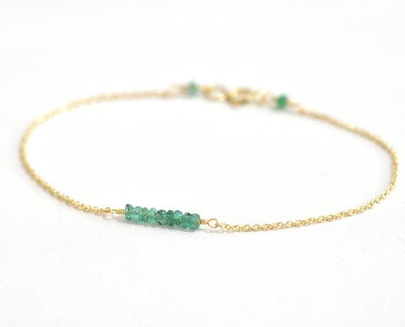 24k gold Plated Dainty Slave Loose 2x2mm stacking Green Emerald Bracelet Rondelle, Faceted 7" for mens, womens, gf, bf & Adult.