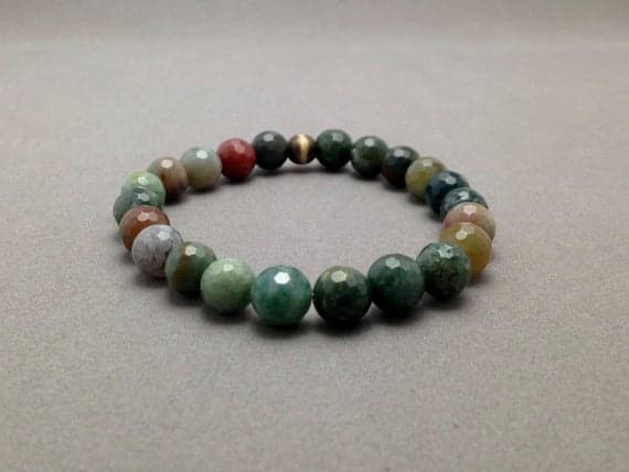 8MM Faceted Indian Agate Stretch Bead Bracelet for GRounding, Protection, Balance, Self Confidence and Healing of Heart and Root Chakras Code- WAR6241