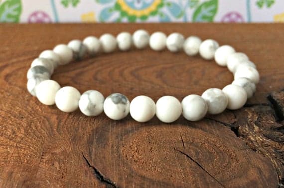 Personalized Gift 6mm Stretchable White Howlite Bracelet Round, Smooth 7" for mens, womens, gf, bf & Adult.