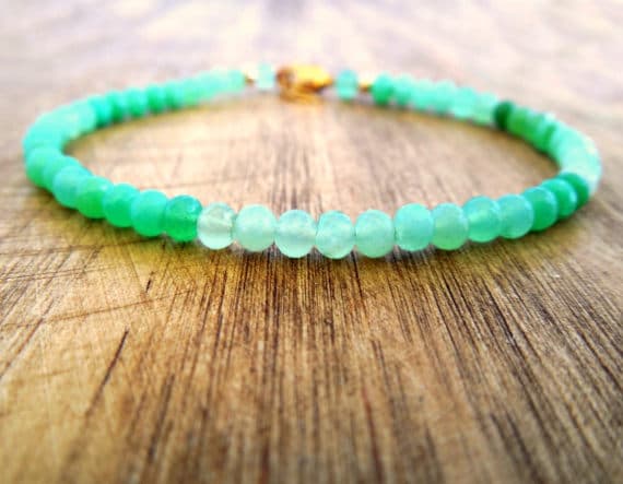 24k gold Plated Positive Energy 3-4 mm Stracking green Chrysoprase Bracelet Rondelle, Faceted 7" for mens, womens, GF, BF, Adults.