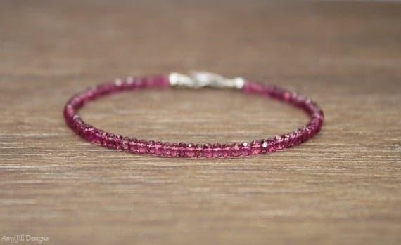 925 sterling Silver Anxiety Relief Calming 3mm stacking Pink Pink Tourmaline  Bracelet Rondelle, Faceted 7" for mens, womens, gf, bf & Adult.