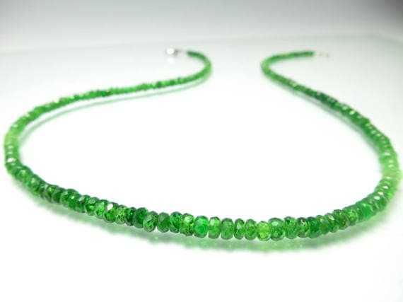 925 sterling Silver memorial gift 3.5-4mm stacking Green Green Garnet Necklace Rondelle, Faceted 17" for mens, womens.