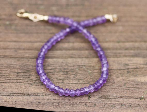 24k gold Plated Galaxy Jewelry 3.5mm stacking Purple Natural Amethyst Bracelet Rondelle, Faceted 7" for mens, womens, gf, bf & Adult.