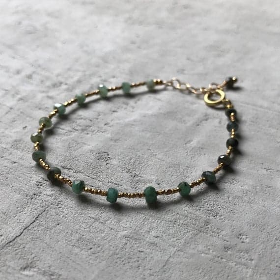 24k gold Plated love beach youth 3-4mm stacking Green emerald Bracelet Rondelle, Faceted 7" for mens, womens, gf, bf & Adult.