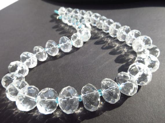 925 sterling Silver Handmade Beaded 15 mm stacking Clear clear crystal & apatite Necklace Rondelle, Faceted 17" for mens, womens.