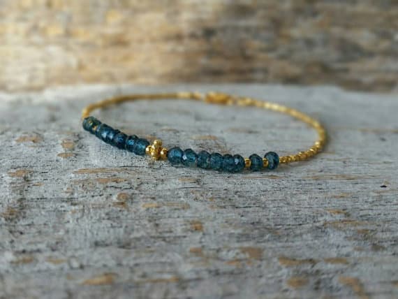 London Blue Topaz and 24K Gold Vermeil Beads Bracelet, Gemstone Bracelet, November Birthstone 3mm Code- WAR6656