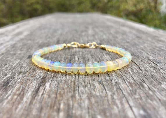 24k gold Plated Unique Wedding Gift 3-7mm stacking Multi Ethiopian Welo Fire Opal  Bracelet Rondelle, Smooth 7" for mens, womens, gf, bf & Adult.