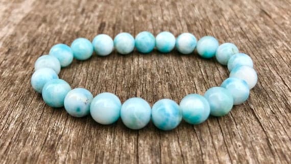 Anxiety Gemstone 7mm Stretchable Sky Blue Larimar Bracelet Round, Smooth 7" for mens, womens, gf, bf & Adult.