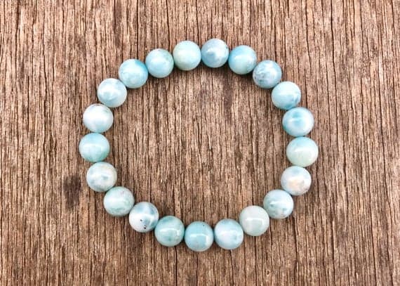 Artisan Loose 5mm Stretchable Sky Blue Larimar Bracelet Round, Smooth 7" for mens, womens, gf, bf & Adult.