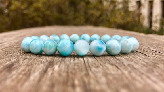 Jewelry Energy 8mm Stretchable Sky Blue Larimar Bracelet Round, Smooth 7" for mens, womens, gf, bf & Adult.
