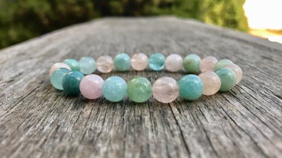 Handmade Beaded 8mm Stretchable Multi Beryl Bracelet Round, Smooth 7" for mens, womens, gf, bf & Adult.