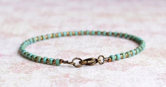 Bronze And Turquoise Bracelet, Seed Bead Bracelet, Stacking Bracelet, Simple Bracelet, Beaded Bracelet, Minimalist Bracelet, Dainty Bracelet 2-3MM Code- WAR9113