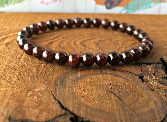Anxiety Gemstone 6mm Stretchable Red Garnet Bracelet Round, Smooth 7" for mens, womens, gf, bf & Adult.