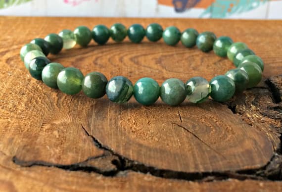 Wholesale 6mm Stretchable Green Moss Agate Bracelet Round, Smooth 7" for mens, womens, gf, bf & Adult.