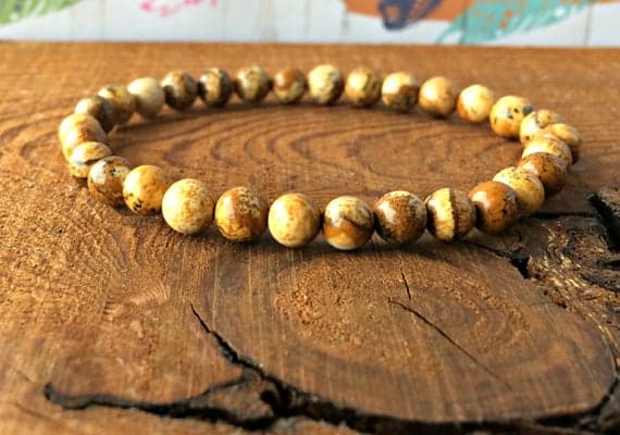 Rock Gift 6mm Stretchable Multi Picture Jasper  Bracelet Round, Smooth 7" for mens, womens, gf, bf & Adult.