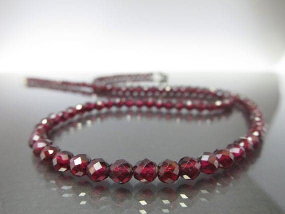 925 sterling Silver Wholesale 4mm stacking Red African Garnet Necklace Round, Faceted 17" for mens, womens.