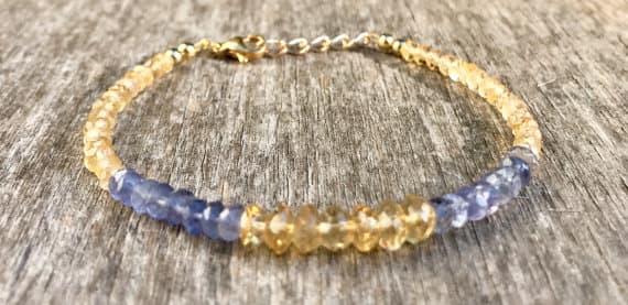 24k gold Plated good luck gift 3-6mm stacking Multi Citrine, Iolite and Agate Bracelet Rondelle, Faceted 7" for mens, womens, gf, bf & Adult.