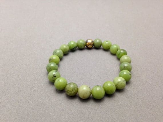 British Columbia Green Jade (Nephrite) Stretch Bead Bracelet for Lucid Dreaming, Protection, Good Luck, and Heart Chakra Healing 8mm  Code- WAR6236