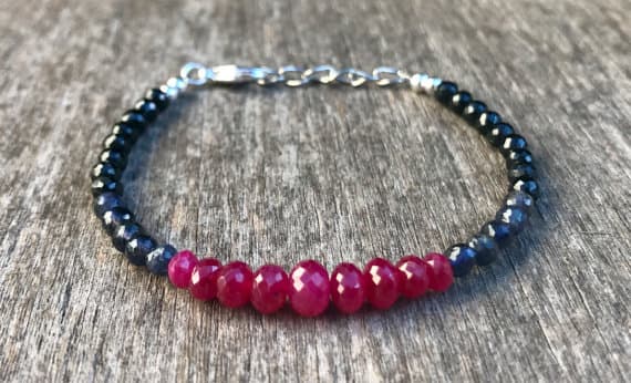 925 sterling Silver Personalized Gift 5-9mm stacking Multi Ruby, Smoky Quartz and Spinel  Bracelet Rondelle, Faceted 7" for mens, womens, gf, bf & Adult.