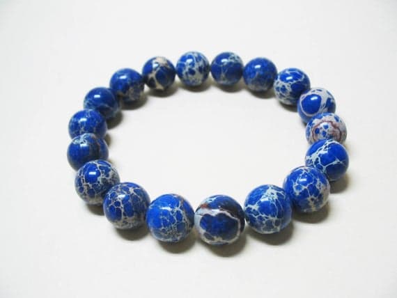 Positive Energy 10mm Stretchable blue Blue Variscite Bracelet Round, Smooth 7.5" for mens, womens, GF, BF, Adults.