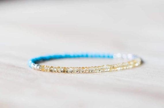 925 sterling silver Grounding 3-3.5mm Multi Colour Turquoise & Citrine stacking Bracelet Rondelle , Faceted 18cm for mens, womens, gf, bf and adults.